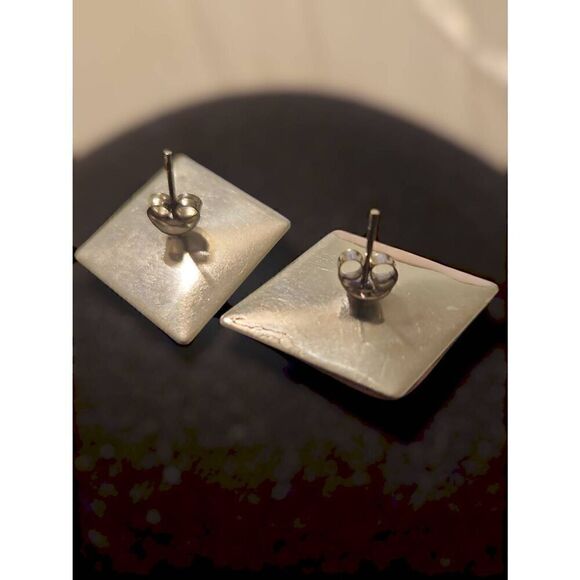 80s Vintage Women's Dreamy Multi-Color Swirl Square Earrings Artsy Retro Groovy - Picture 4 of 4